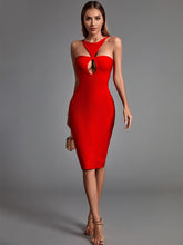 Knee Length Sexy Elegant Bodycon Red Bandage Dress