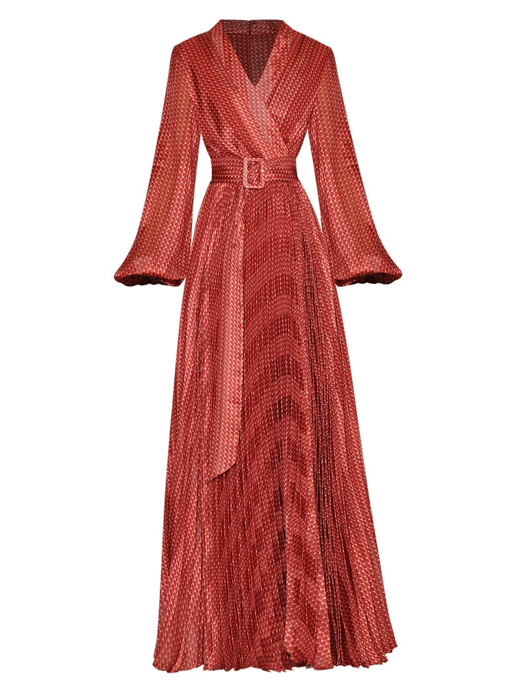 High Quality V Neck Long Sleeves Vintage Elegant Dresses Claret / XXL High Quality V Neck Long Sleeves Vintage Elegant Dresses Claret / XXL