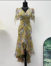 High Quality Mermaid Asymmetrical Hem Ruffled Floral Print Dress