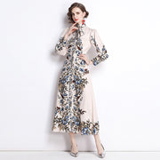 High Quality High Neck Long Sleeve Print Elegant Dress