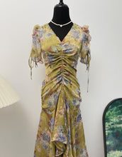 High Quality Mermaid Asymmetrical Hem Ruffled Floral Print Dress