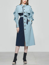 Trench Coat Contrast Dresses Korean Single-Breasted Retro Vestidos Fashion Party Casual Dress