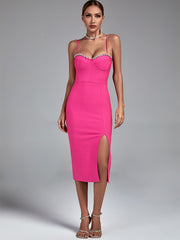 Sexy elegant pink bodycon midi bandage dress