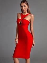 Knee Length Sexy Elegant Bodycon Red Bandage Dress