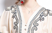 High Quality V Neck Lantern Sleeves Printed Dress