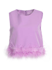 round neck sleeveless feather design shirt