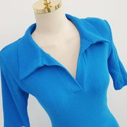 High quality long stretch knit blue dress