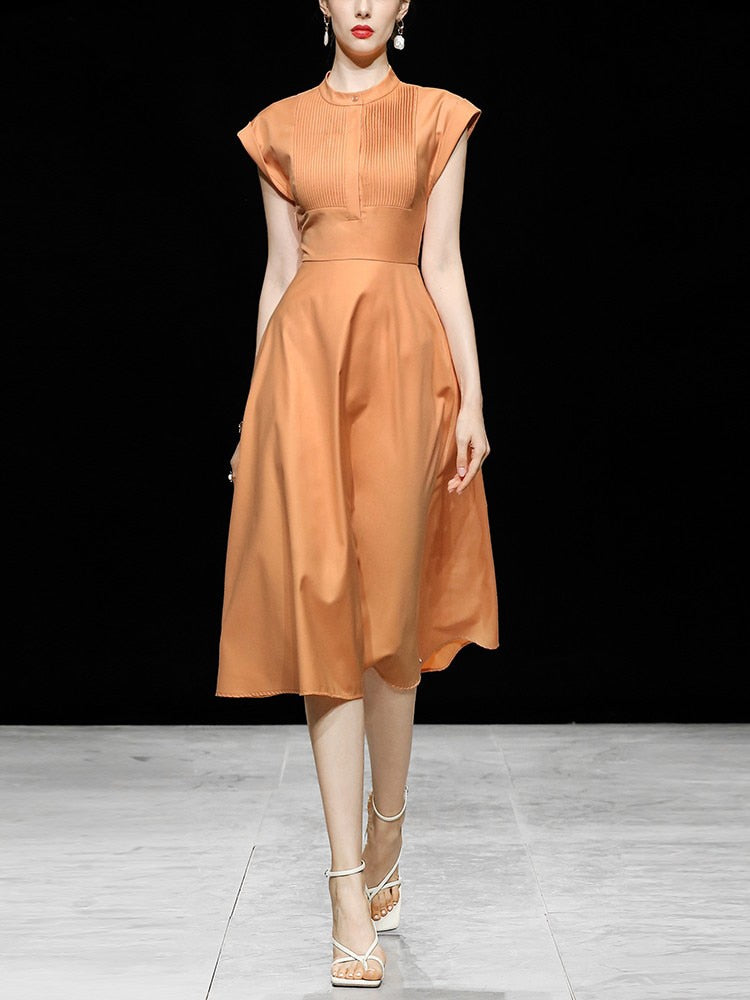 High Quality Round Neck Sleeveless Vintage Shirt Dress orange / L High Quality Round Neck Sleeveless Vintage Shirt Dress orange / L