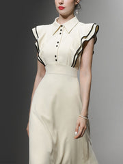 Elegant High Waist Flared Mid-Calf Dress high quality