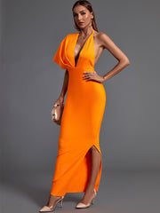 Orange Bandage Maxi Elegant Sexy Bodycon Dress