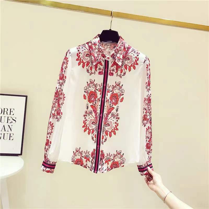 High quality long sleeve satin printed shirt