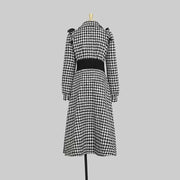 Elegant Long Sleeve Plaid Tweed Office Dresses