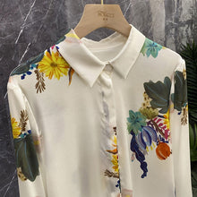 High quality vintage designer print long sleeve silk shirt