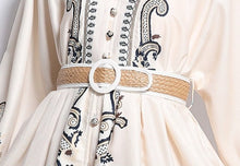 High Quality V Neck Lantern Sleeves Printed Dress