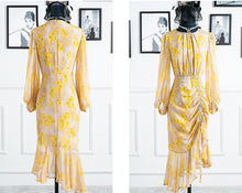 High Quality Knee-Length Hem Elegant Floral Sleeved Dress