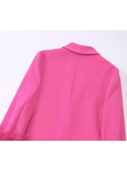 Pink Feather Blazer Woman Straight Button Jacket Women Fashion Streetwear Blazer Women Long Sleeve Blazers for Women Coats