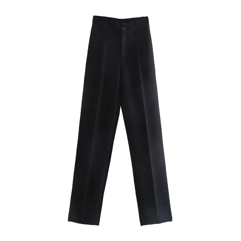 Pants With Darts  Wear Straight Pants Vintage High Waist Zipper Fly Female Trousers