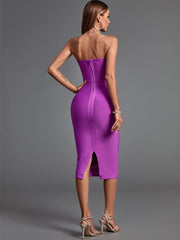 Purple Bandage Bodycon Midi Dress Elegant Sexy