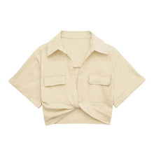 Safari style short blouse Pockets Patch Knotted Linen