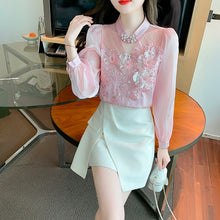 High quality loose beaded embroidery vintage elegant blouses