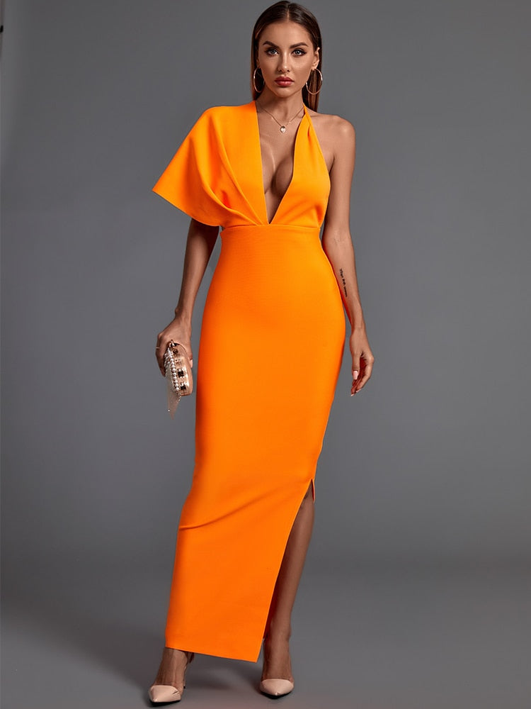 Orange Bandage Maxi Elegant Sexy Bodycon Dress