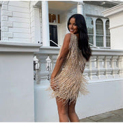 Off Shoulder Dresses V-Neck Feather Stitching Sequined Fringed