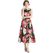 High Quality Midi Floral Print Sleeveless Round Neck Dress