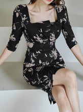 High Quality Floral Print Knee-Length Sleeve Dress