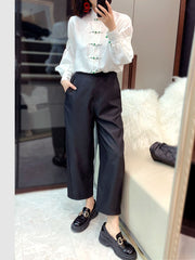 High Quality Loose Fit White Long Sleeve Silk Blouses