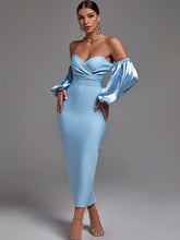 Blue Midi Elegant Sexy Off Shoulder Bodycon Dress