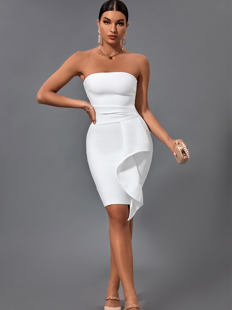 Sexy Elegant Ruffled White Bandage Dress