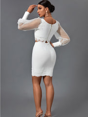 Sexy Elegant Lace Two Piece Bodycon Dress White / M Sexy Elegant Lace Two Piece Bodycon Dress White / M