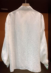 High Quality Loose Fit White Long Sleeve Silk Blouses