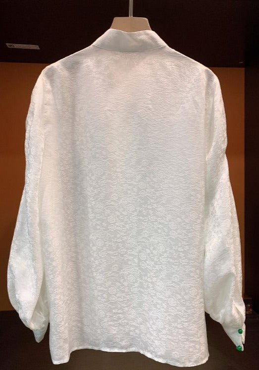 High Quality Loose Fit White Long Sleeve Silk Blouses