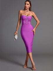 Purple Bandage Bodycon Midi Dress Elegant Sexy