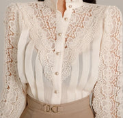 2 Piece Set Long Sleeve Lace Blouses + Pencil Skirt