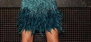 Off Shoulder Dresses V-Neck Feather Stitching Sequined Fringed