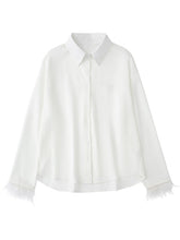 Women Fashion With Feathers 2 Piece Set Single Breasted Blouse & Vintage Elastic Waist Trouser Female Chic Pants Sets
