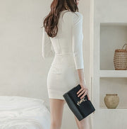 High Quality Long Sleeves High Waist Sexy Elegant White Dress