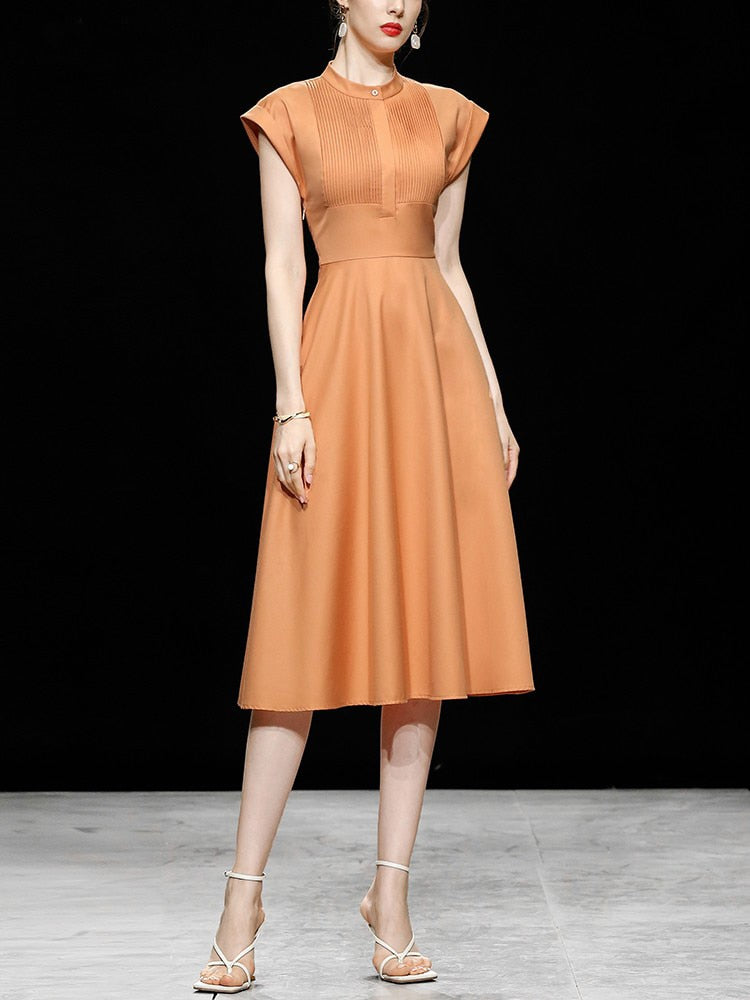 High Quality Round Neck Sleeveless Vintage Shirt Dress