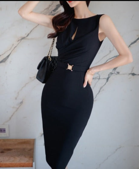 Elegant Sleeveless Bodycon Knee Length Casual Dress Black / XL Elegant Sleeveless Bodycon Knee Length Casual Dress Black / XL