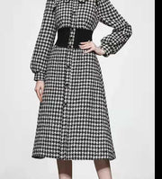 Elegant Long Sleeve Plaid Tweed Office Dresses