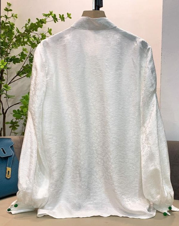 High Quality Loose Fit White Long Sleeve Silk Blouses