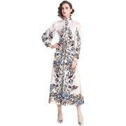 High Quality High Neck Long Sleeve Print Elegant Dress