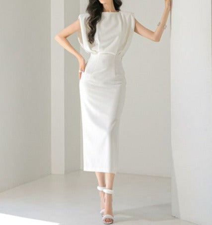 White Elegant Sexy Midi Dress with Short Sleeves White / L White Elegant Sexy Midi Dress with Short Sleeves White / L