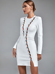 Sexy Elegant Long Sleeve Bodycon Bandage White Dress