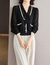 High Quality Long Sleeve Lace Up Chiffon Vintage Blouse