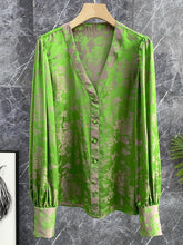 High Quality Long Sleeve V Neck Jacquard Silk Shirt