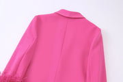 Pink Feather Blazer Woman Straight Button Jacket Women Fashion Streetwear Blazer Women Long Sleeve Blazers for Women Coats