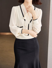 High Quality Long Sleeve Lace Up Chiffon Vintage Blouse